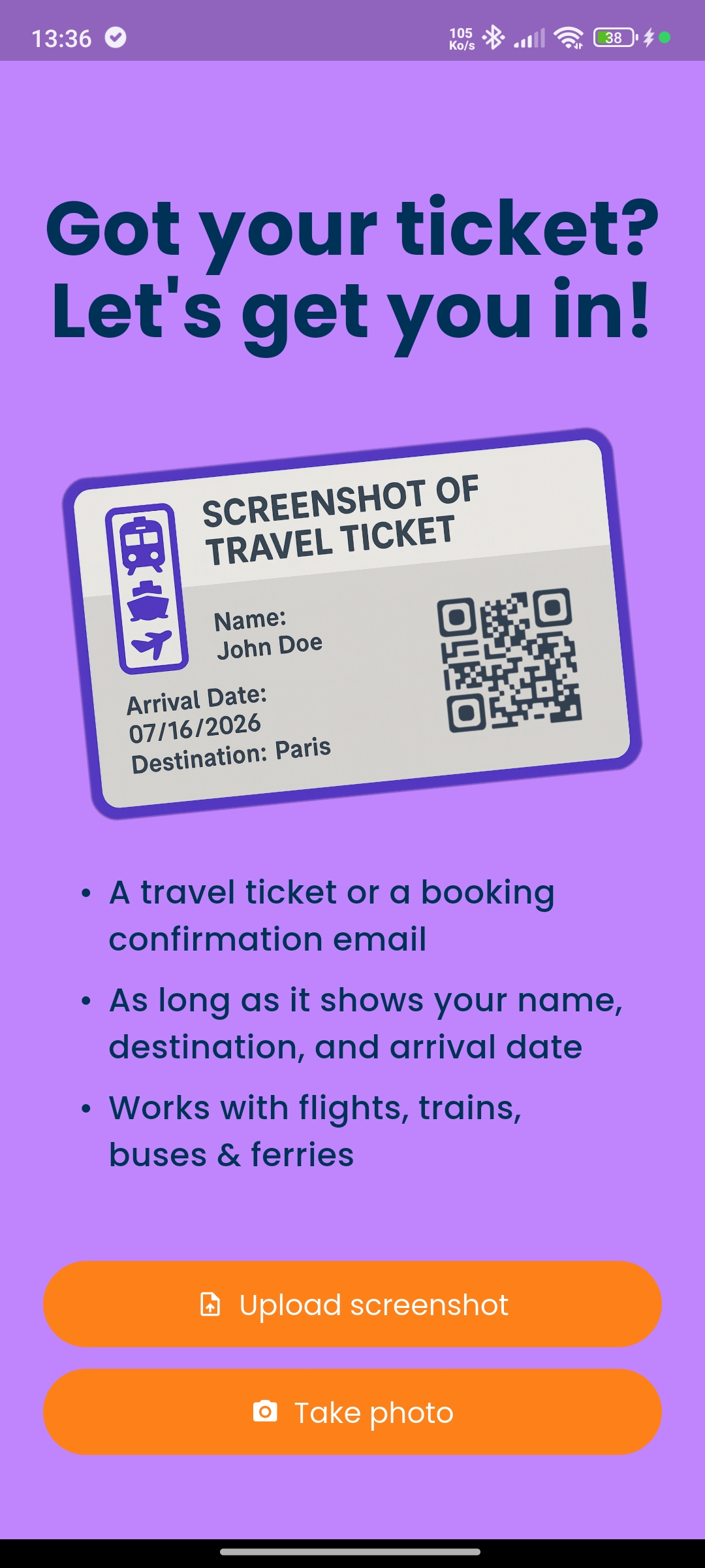 App screen 2: scan ticket